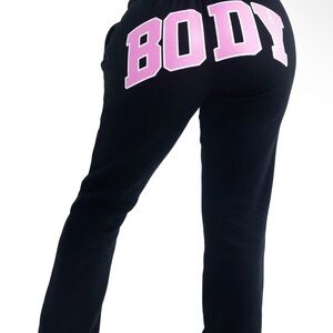 Black Sweatpants with Pink Lettering